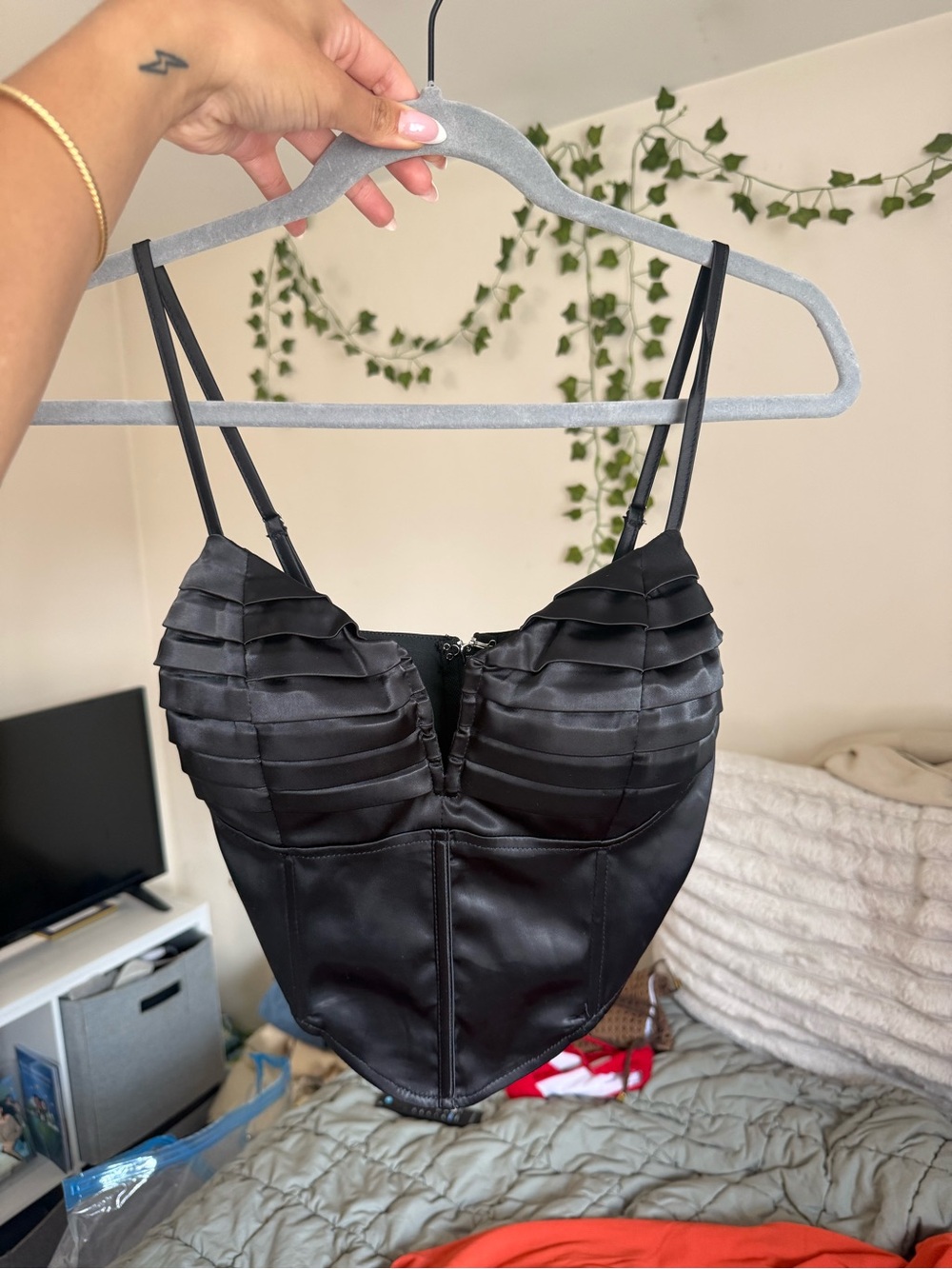 Princess Polly Black Satin Ruffled Crop Top